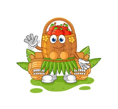 the apple basket hawaiian waving character. cartoon mascot vecto