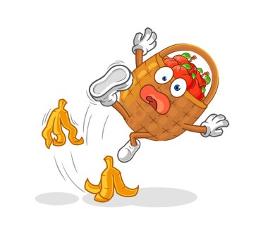 the apple basket slipped on banana. cartoon mascot vecto