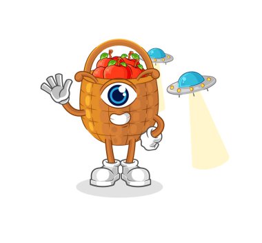 the apple basket alien cartoon mascot vecto