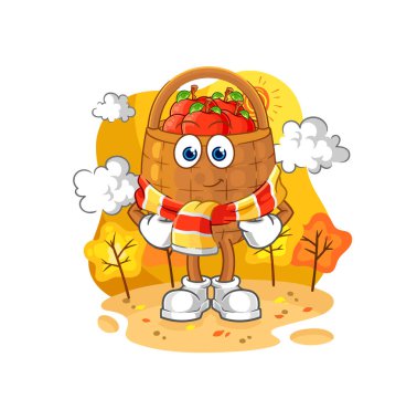 the apple basket in the autumn. cartoon mascot vecto