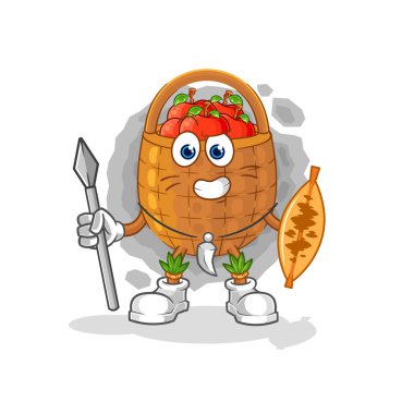 the apple basket african tribal fighter mascot. cartoon vecto