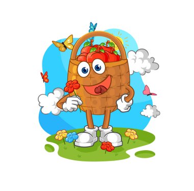 the apple basket pick flowers in spring. character vecto
