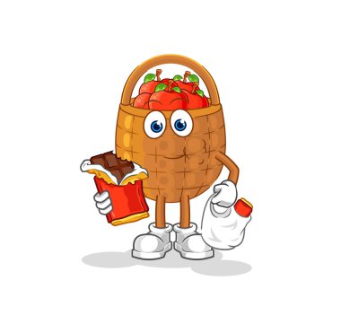 the apple basket eat chocolate mascot. cartoon vecto