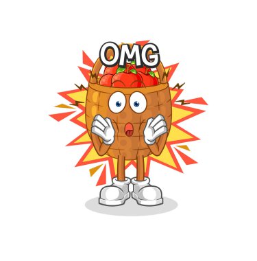 the apple basket Oh my God vector. cartoon characte