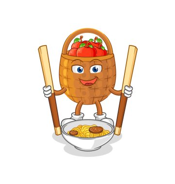 the apple basket eat noodle cartoon. character mascot vecto