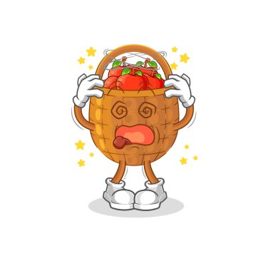the apple basket dizzy head mascot. cartoon vecto