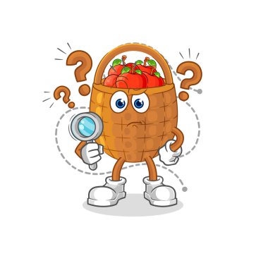 the apple basket searching illustration. character vecto