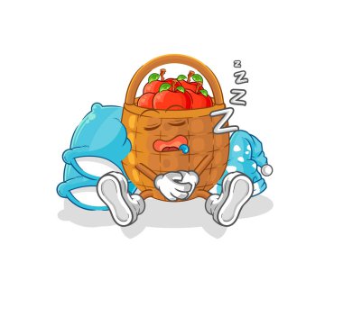 the apple basket sleeping character. cartoon mascot vecto