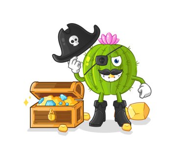 the cactus pirate with treasure mascot. cartoon vecto