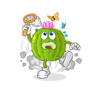 the cactus catch butterfly illustration. character vecto