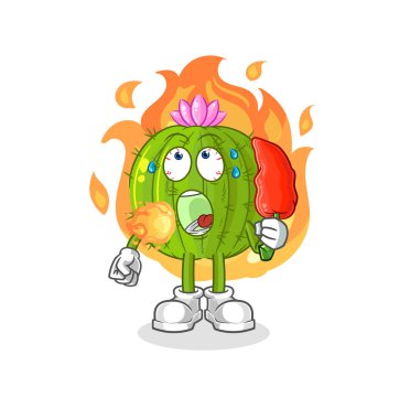 the cactus eat hot chilie mascot. cartoon vecto