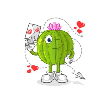 the cactus hold love letter illustration. character vecto