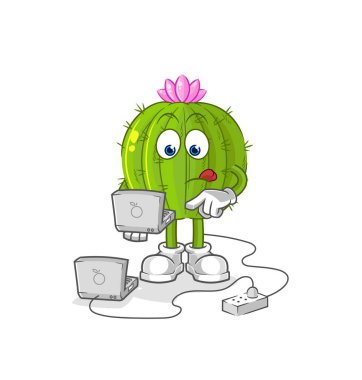 the cactus with laptop mascot. cartoon vecto
