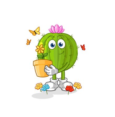 the cactus with a flower pot. character vecto