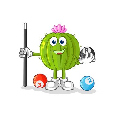 the cactus plays billiard character. cartoon mascot vecto