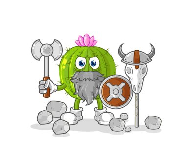 the cactus viking with an ax illustration. character vecto