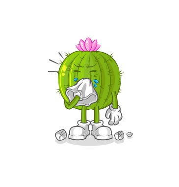 the cactus blowing nose character. cartoon mascot vecto