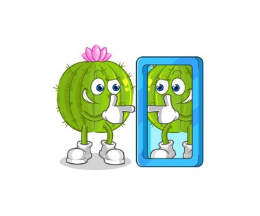 the cactus looking into mirror cartoon. cartoon mascot vecto