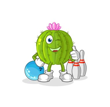 the cactus play bowling illustration. character vecto