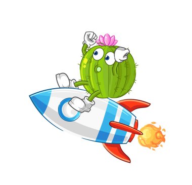 the cactus ride a rocket cartoon mascot vecto