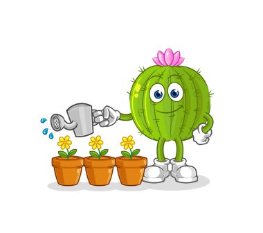 the cactus watering the flowers mascot. cartoon vecto