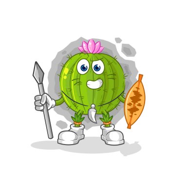 the cactus african tribal fighter mascot. cartoon vecto