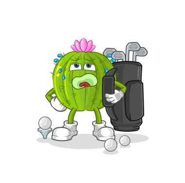 the cactus with golf equipment. cartoon mascot vecto