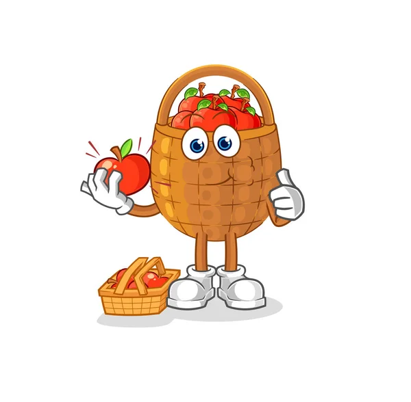 Apple Basket Eating Apple Illustration Character Vecto — Stock Vector