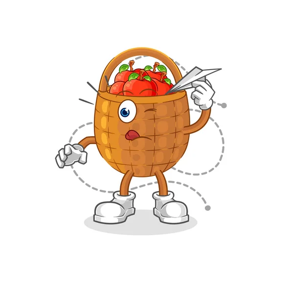Apple Basket Paper Plane Character Cartoon Mascot Vecto — Stock Vector