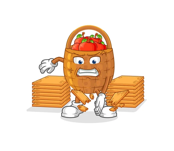 Apple Basket Karate Mascot Cartoon Vecto — Stockvektor