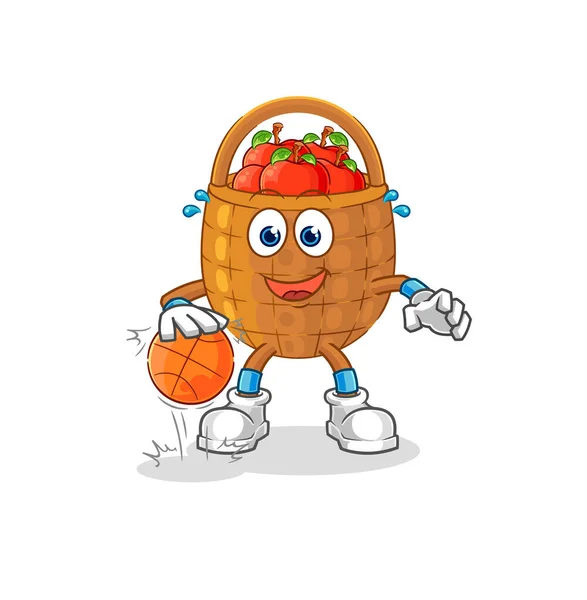 Apple Basket Dribble Basketball Character Cartoon Mascot Vecto — Stock Vector