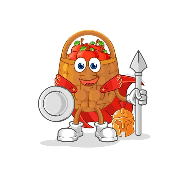 Apple Basket Spartan Character Cartoon Mascot Vecto — Stock Vector