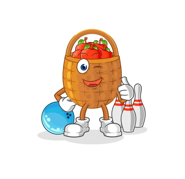 Apple Basket Play Bowling Illustration Character Vecto — Stock Vector