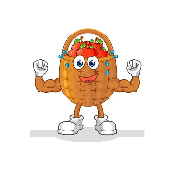 Apple Basket Muscular Cartoon Cartoon Mascot Vecto — Stock Vector