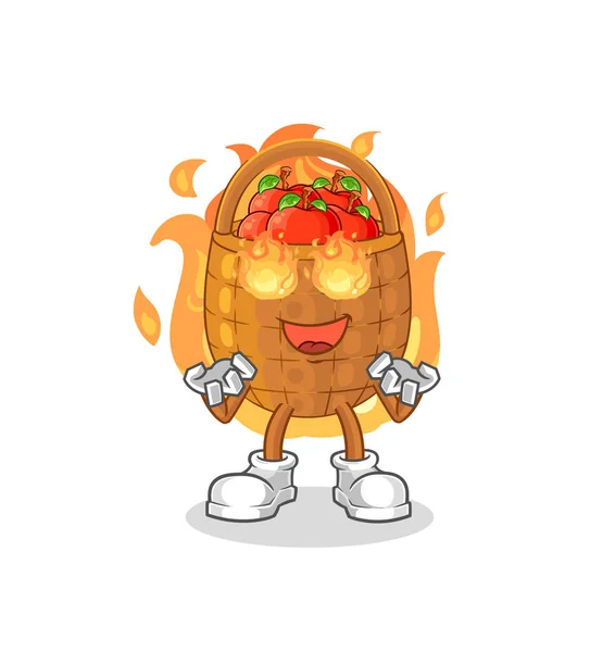 Apple Basket Fire Mascot Cartoon Vecto — Stock Vector