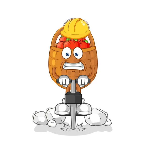 Apple Basket Drill Ground Cartoon Character Vecto — Stock Vector