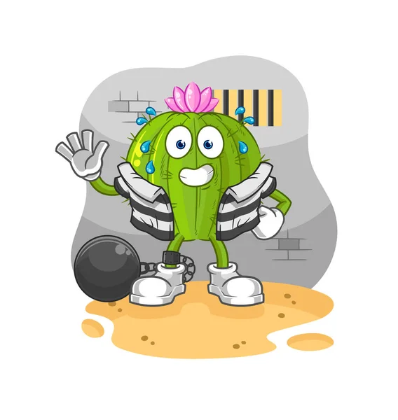 Cactus Criminal Jail Cartoon Characte — Stock Vector