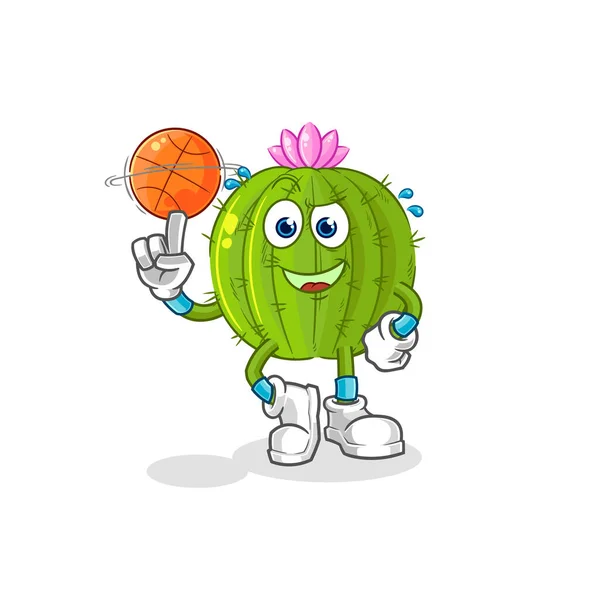 Cactus Playing Basket Ball Mascot Cartoon Vecto — Stock Vector