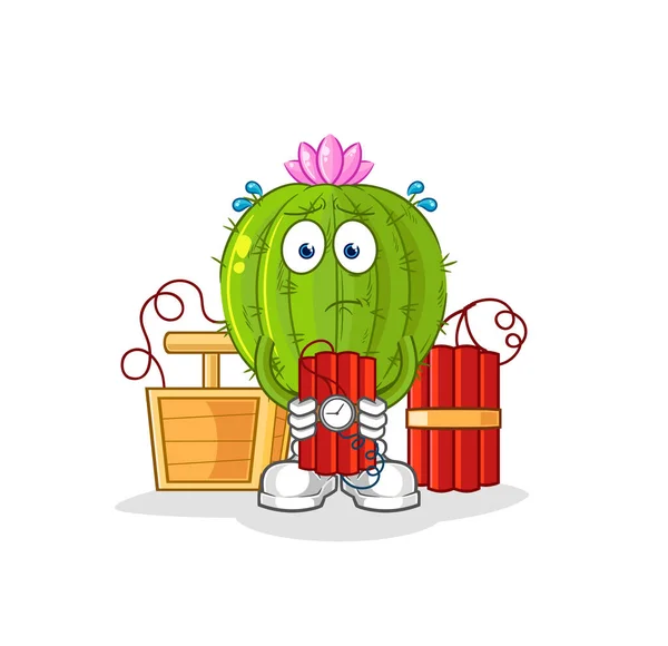Cactus Holding Dynamite Character Cartoon Mascot Vecto — Stockový vektor