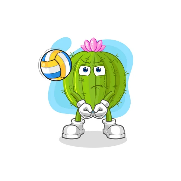 Cactus Play Volleyball Mascot Cartoon Vecto — Stockový vektor