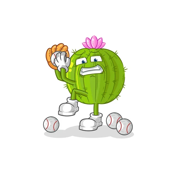 Kaktusovém Baseballovém Nadhazovači Karikatura Maskot Vecto — Stockový vektor