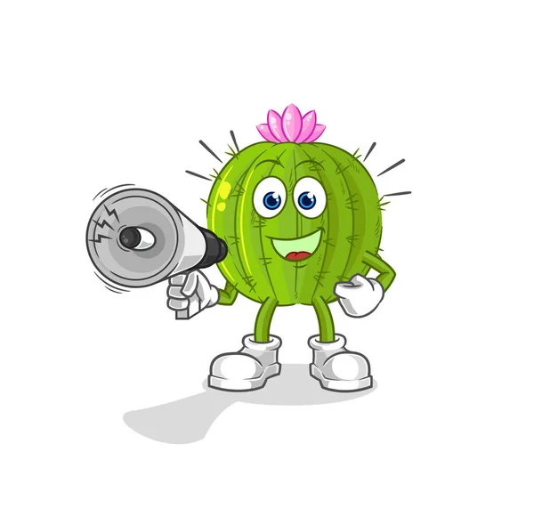 Cactus Holding Hand Loudspeakers Vector Cartoon Characte — Stockvector