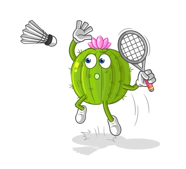 Cactus Smash Badminton Cartoon Cartoon Mascot Vecto — Stock Vector