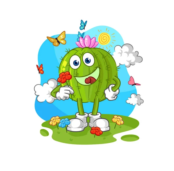 Cactus Pick Flowers Spring Character Vecto — Stock Vector