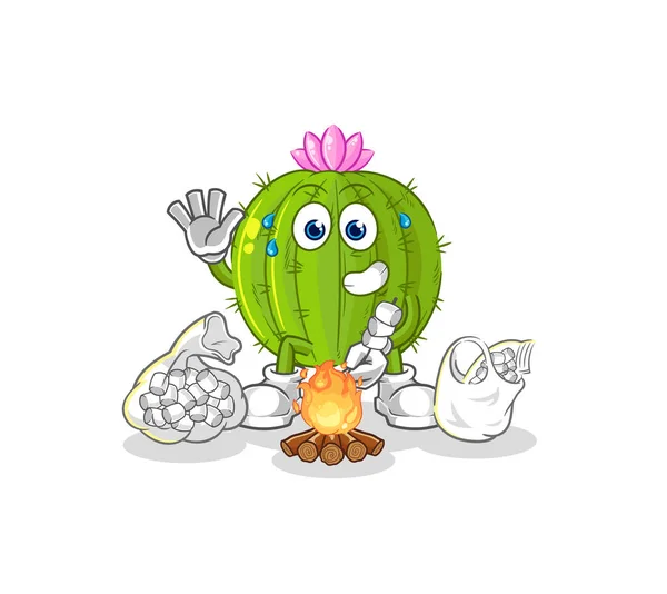 Cactus Roasting Marshmallows Cartoon Mascot Vecto — Archivo Imágenes Vectoriales