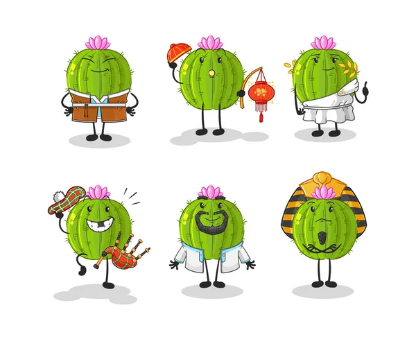 Cactus World Culture Group Cartoon Mascot Vecto — Stock Vector