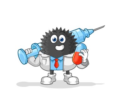 the sea urchin doctor holding medichine and injectio