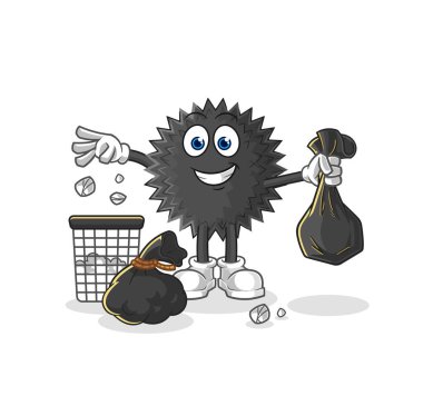 the sea urchin Throw garbage mascot. cartoon vecto