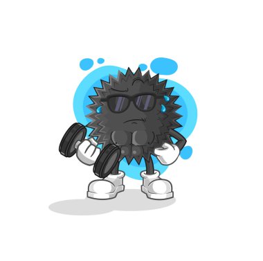 the sea urchin lifting dumbbell vector. cartoon characte