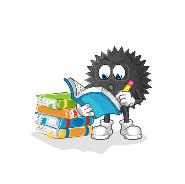the sea urchin studying mascot. cartoon vecto